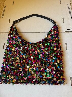 Vintage Nicole Lee Collection Bright Multi-Color Sequin Zip Handbag Shoulder Bag